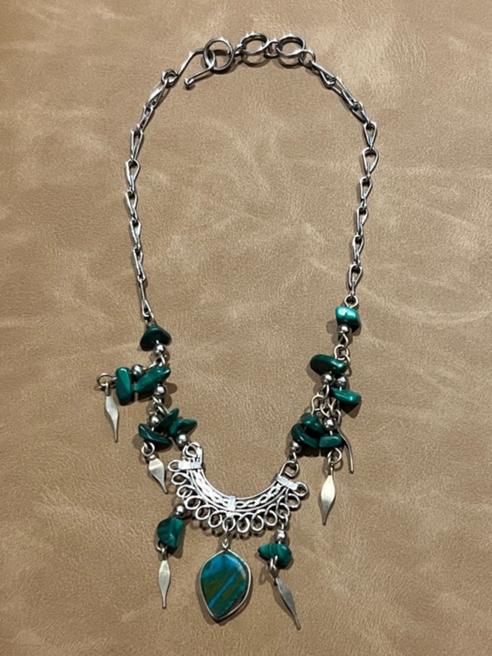 Silver-Tone Green Bead Charm Anklet - Women's Jewelry